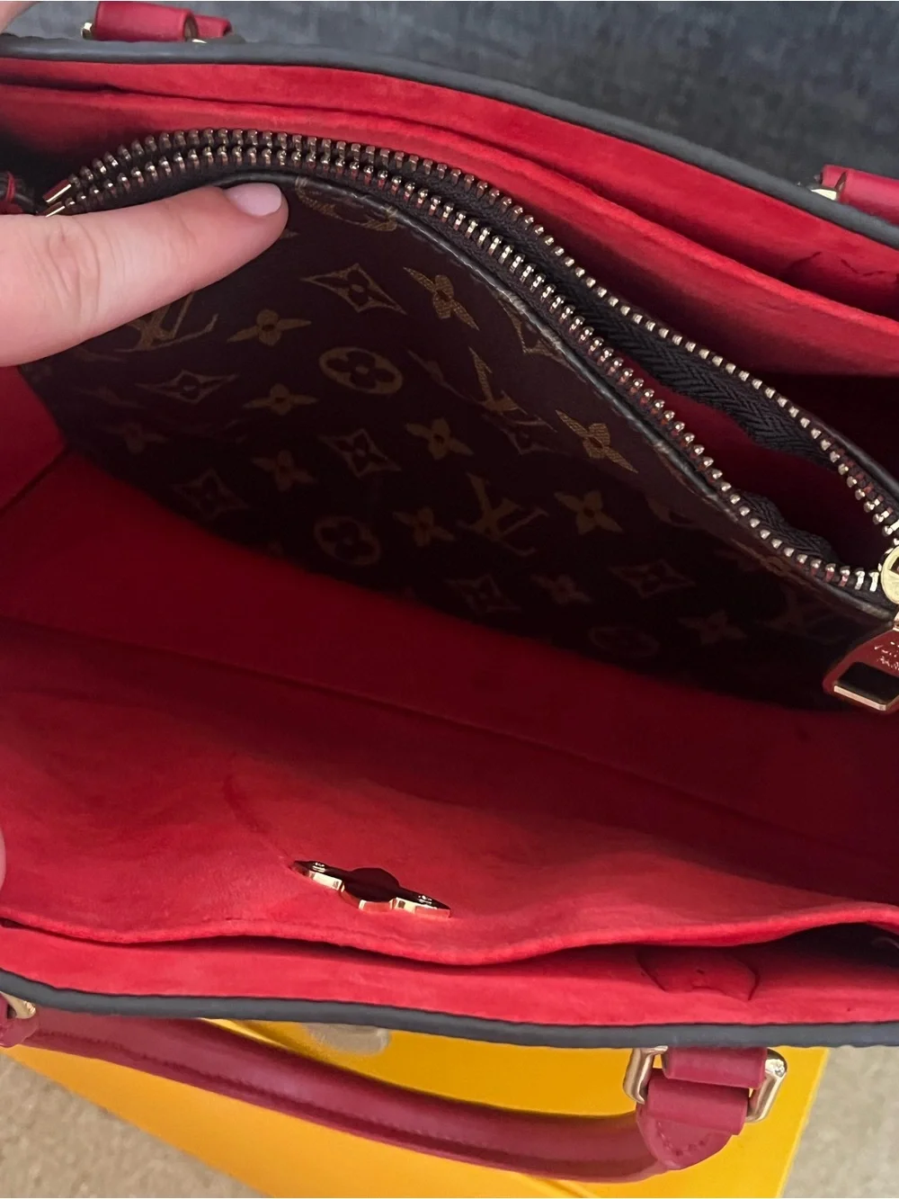 Louis Vuitton Monogram Satchel with Red Handles and Gold Lock - Picture 7 of 8